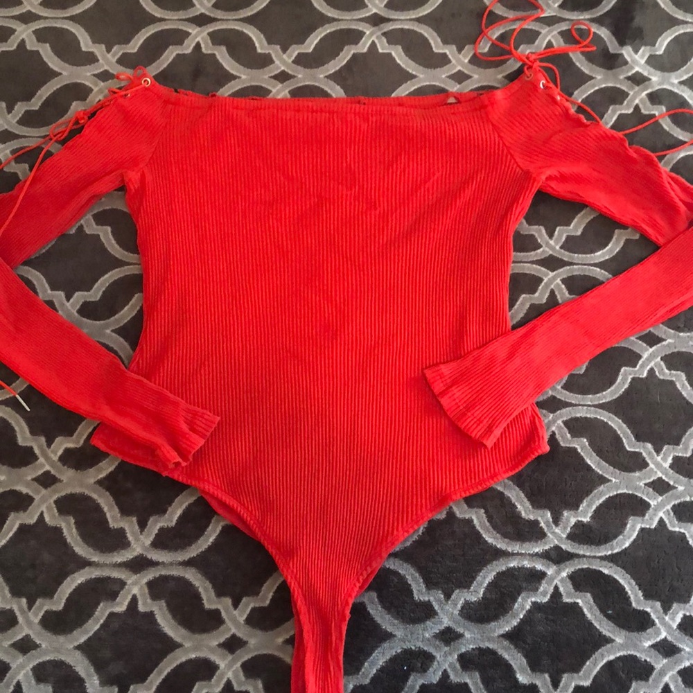 Off the Shoulder Neon Orange Body Suit